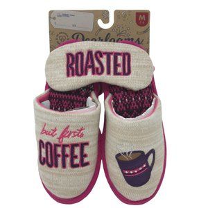 Dearfoams Women's but First Coffee Slippers w/ Eye Mask (S 5/6)